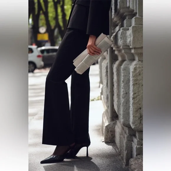 Zara Women’s Flared High Waist Pants Black Size L Career Office Professional - Picture 2 of 13